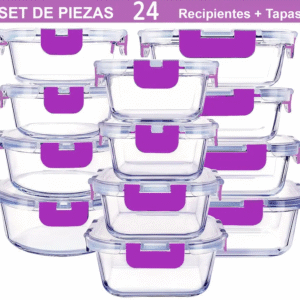 Recipientes de Cristal Para Alimentos - 24 Piezas (12 recipientes y 12 tapas) - Apto lavavajillas