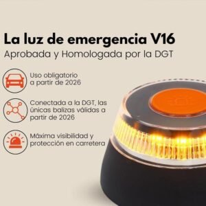 EBOX Luz Emerg encia Coche Homologado DGT 3.0 con SIM y Datos Pagados hasta 2038 Baliza v16 Homologada con Geolocalizador Aprobada por DGT Iluminación de Alta Potencia Pilas Incluidas